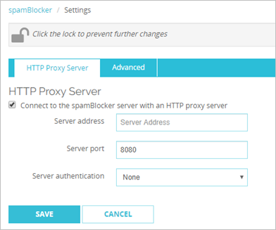 Screen shot of the spamBlocker Settings - HTTP Proxy Server tab