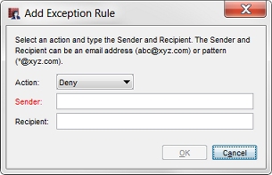Screen shot of the Add Exception Rule dialog box