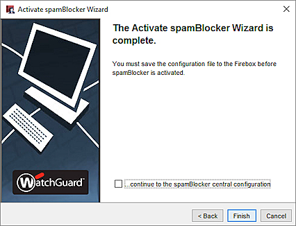 Screen shot of the spamBlocker Wizard activation complete page
