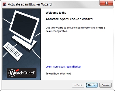 Screen shot of the Activate spamBlocker Wizard Welcome screen