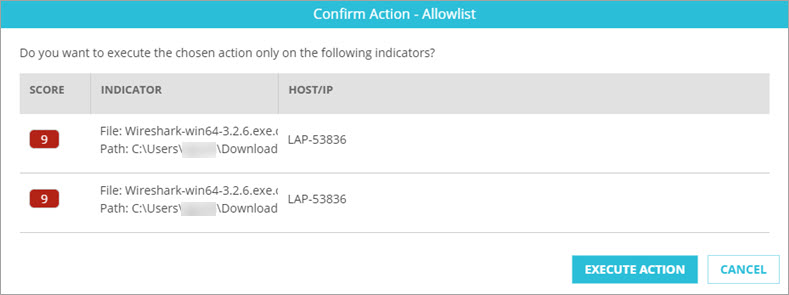 Screen shot of the Confirm Action dialog box