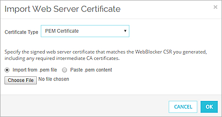 Screenshot of Import Web Server Certificate dialog box.
