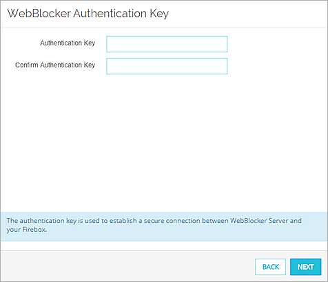 Screenshot of the WebBlocker Authentication Key page.