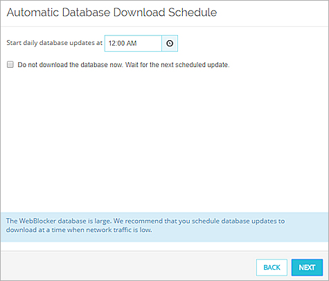 Screenshot of the Automatic Database Download Schedule page.