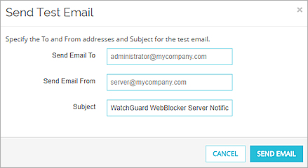 Screenshot of the Send test Email dialog box.