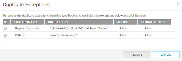 Screen shot of Duplicate Exceptions page.