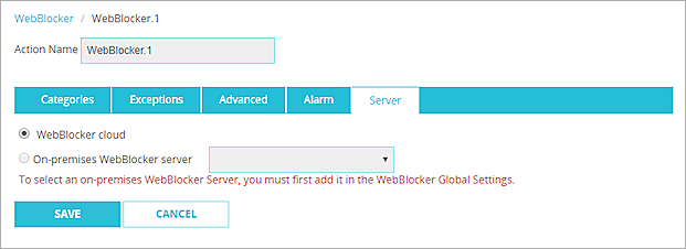 Screen shot of WebBlocker profile configuration, Servers tab