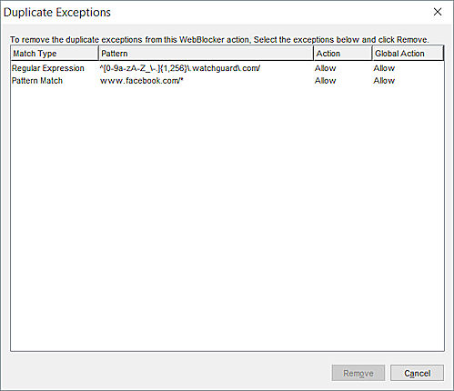 Screen shot of Duplicate Exceptions dialog box.