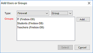 Sceen shot of the Add Authorized Users or Groups dialog box