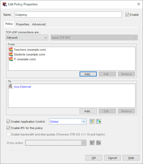 Edit Policy Properties dialog box - Outgoing policy