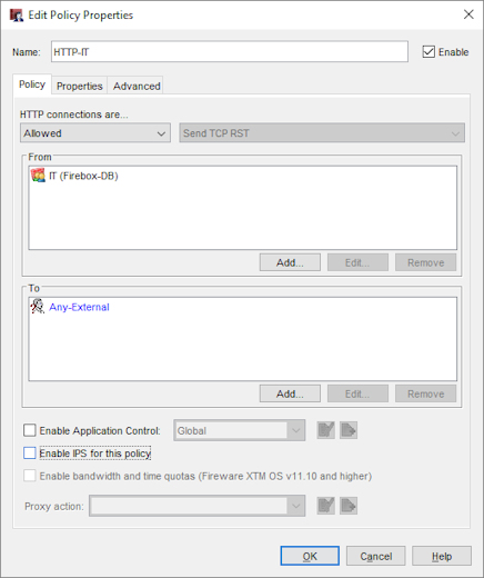 New Policy Properties dialog box HTTP-IT policy