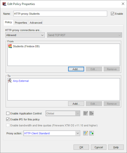 New Policy Properties dialog box
