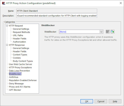 Screen shot of the HTTP Proxy Action Configuration dialog box