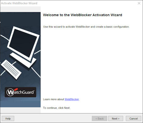 Screen shot of the WebBlocker Activation Wizard welcome page.