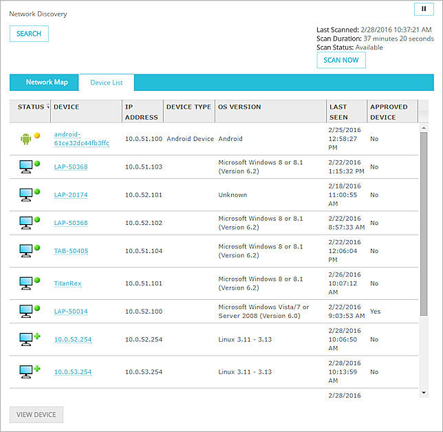 Screenshot of the Device List tab