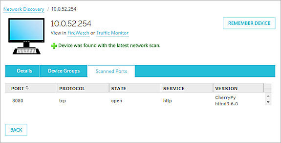 Screenshot of the Scanned Port tab