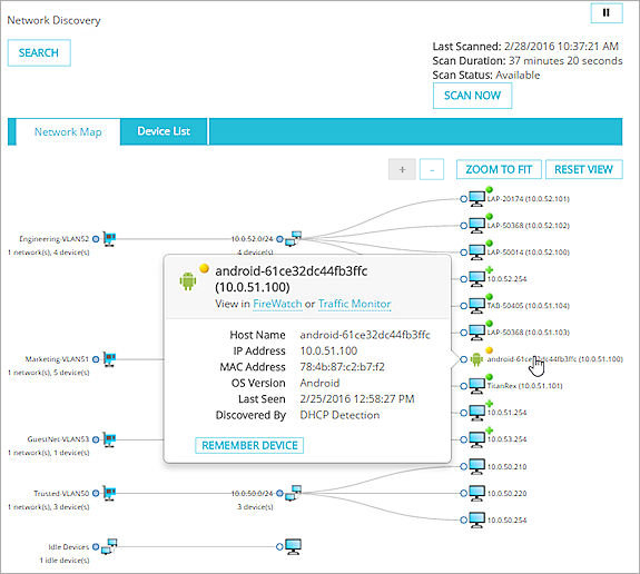Screenshot of the network map with Android device