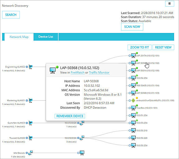 Screenshot of network map with Windows laptop device