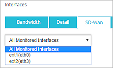 Screen shot of the Interfaces drop-down list for SD-WAN
