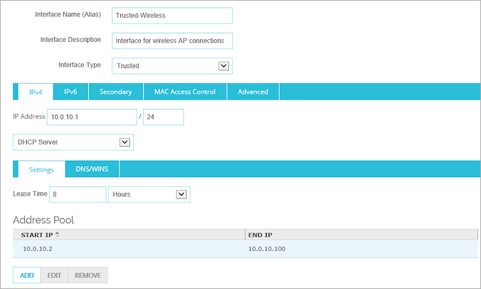 Screen shot of Network interfaces page for Trusted wireless