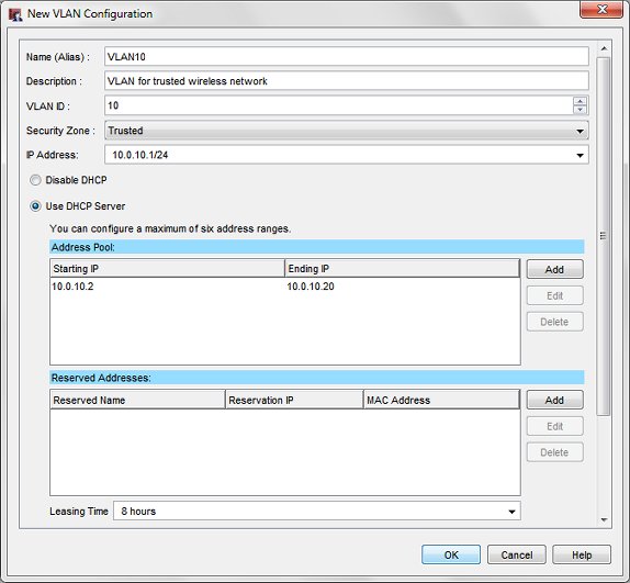 Screen shot of the New VLAN Configuration dialog box for VLAN10