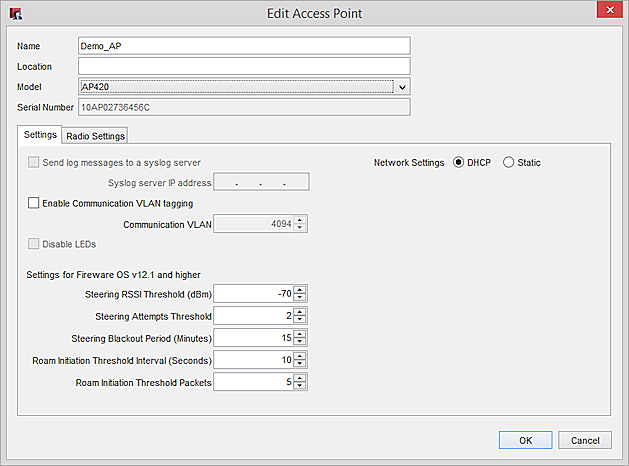 Screen shot of the Edit Access Point tab for an AP device