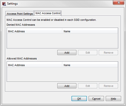Screen shot of the MAC Access Control tab