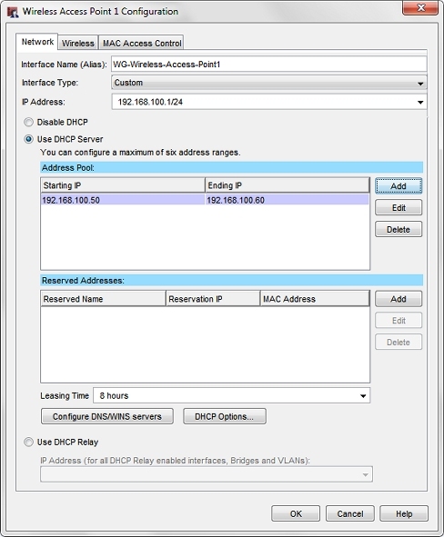 Screen shot of the Wireless Guest Configuration dialog box