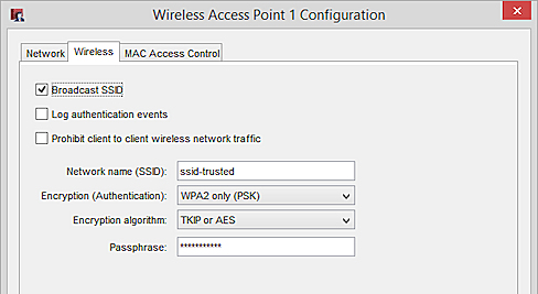 Screen shot of the wireless settings