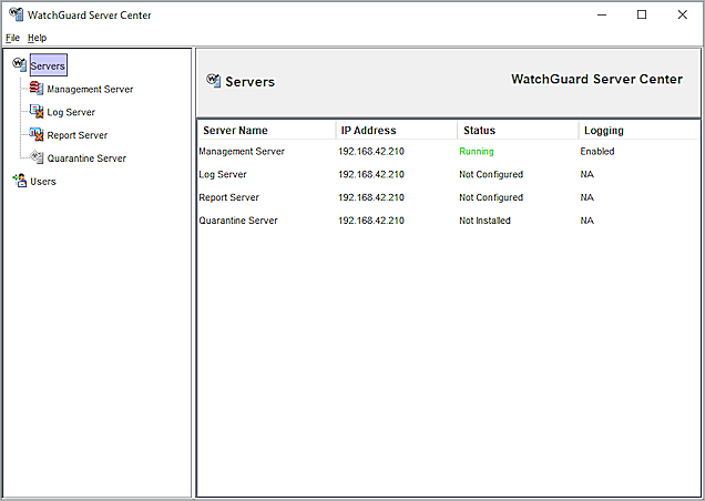 Screen shot of the main Servers page