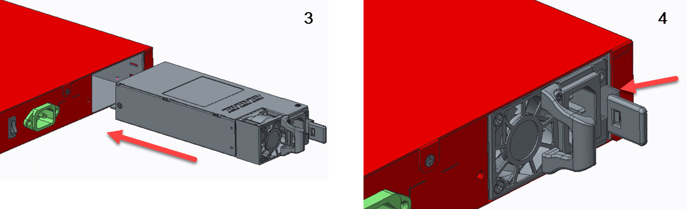 Diagram of the redundant power supply installation steps 3 and 4