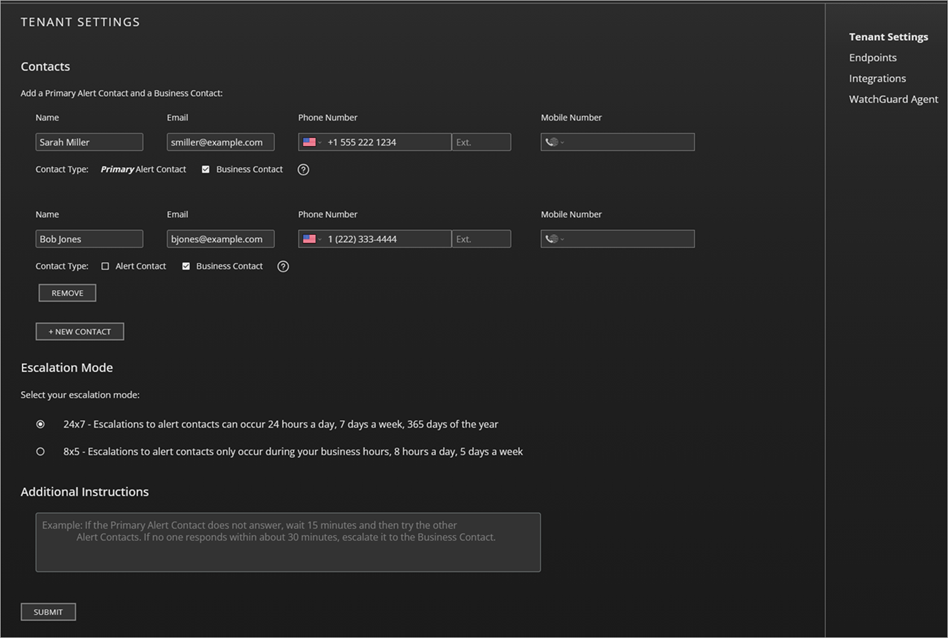Screen shot of the MDR portal Onboarding Tier-n Tenant Settings page