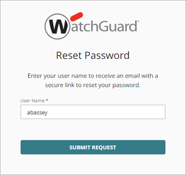 Screenshot of reset password page