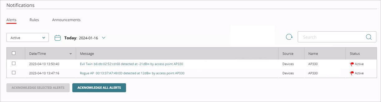 Screenshot of alert notifications for Airspace Monitoring in WatchGuard Cloud