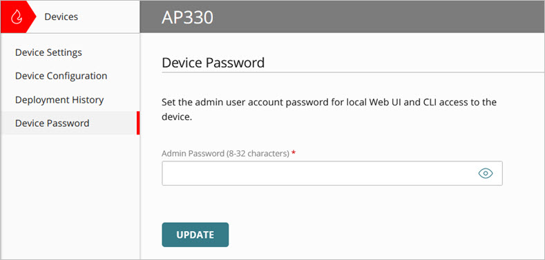 Screen shot of the Device Passwords page for an AP in WatchGuard Cloud