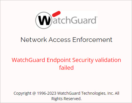 Screen shot of the Network Access Enforcement validation failure splash page
