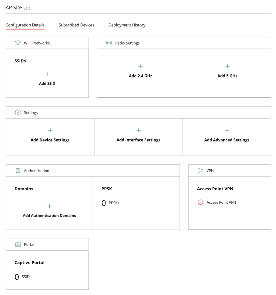 Screen shot of the Access Point Site configuration page