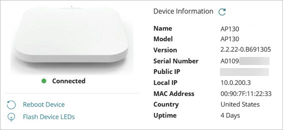 Screen shot of the access point device status