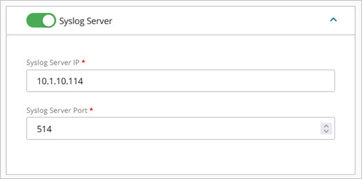 Screen shot of the Syslog Server settings for an access point managed by WatchGuard Cloud