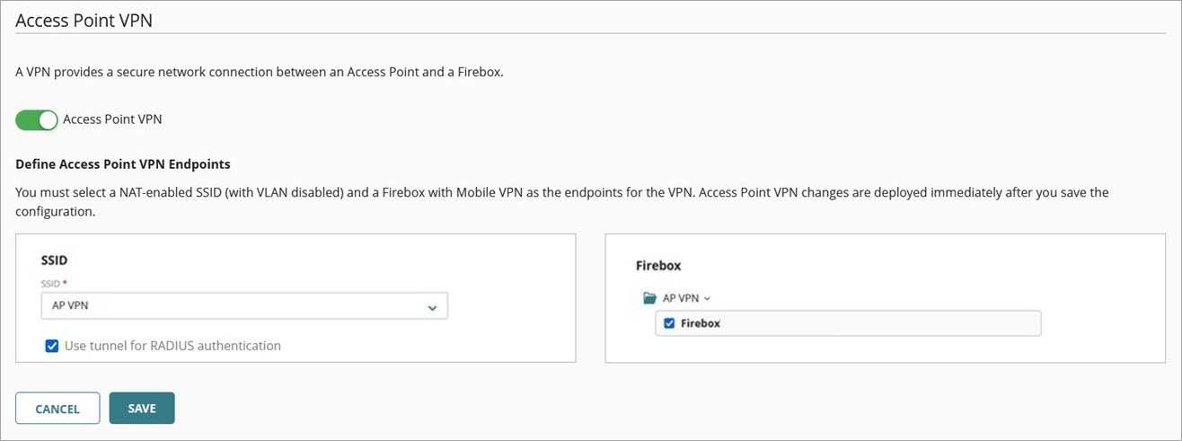 Screen shot of the Access Point VPN configuration page