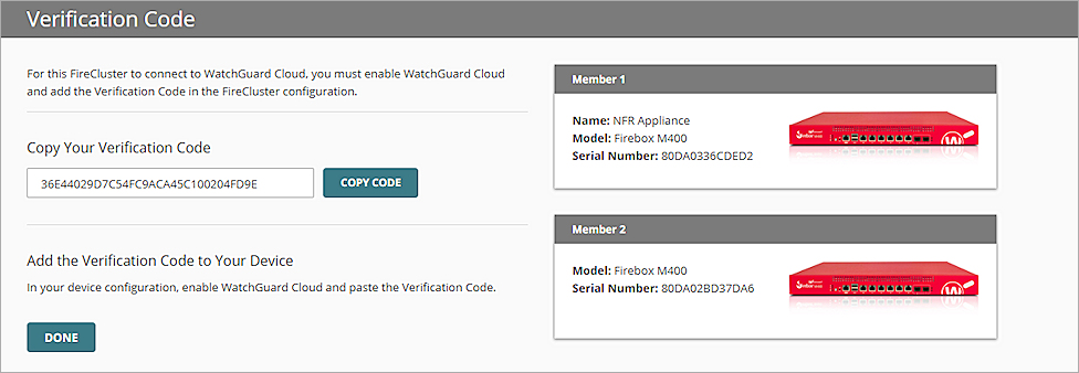 Screen shot of the Add Verification Code page for a FireCluster