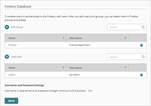 Screen shot of the Firebox Database page