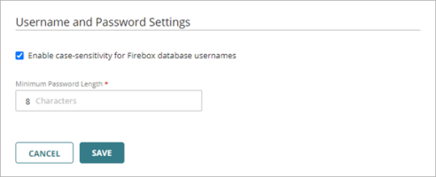 Screen shot of the Username and Password Settings page
