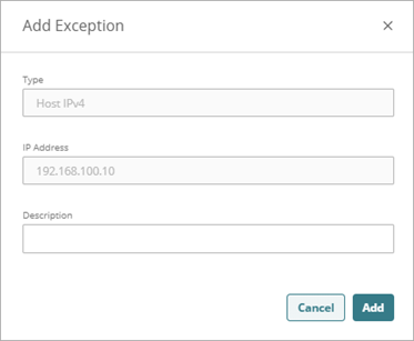 Screenshot of the Add Exception dialog box