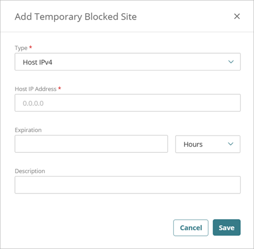 Screenshot of the Add Temporary Blocked Site dialog box
