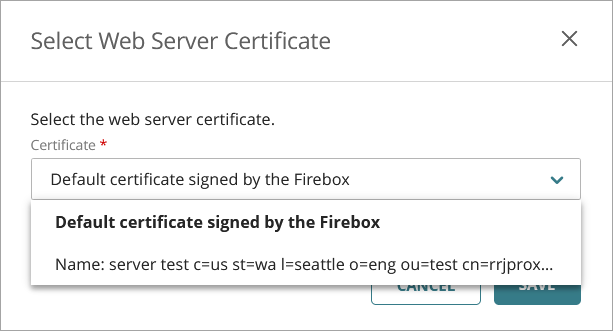 Screen shot of the Select Web Server Certificate dialog box