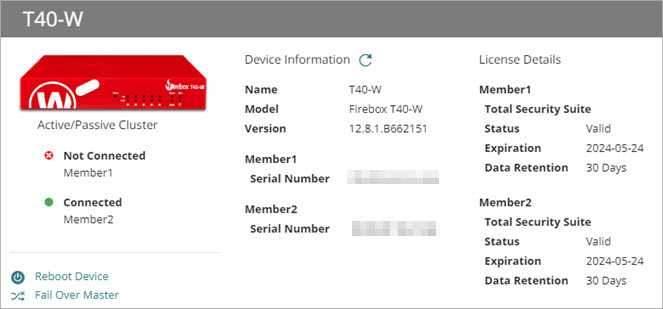 Screen shot of the Device Information page for a cluster