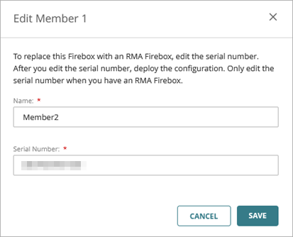 Screen shot of the Edit Member dialog box for RMA cluster members