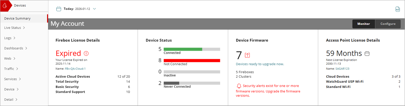 Screenshot of the security alert indicator from the Device Firmware tile