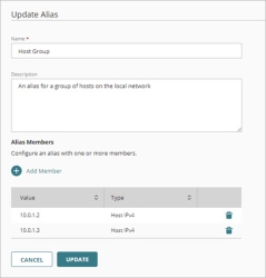 Screenshot of the Update Alias page